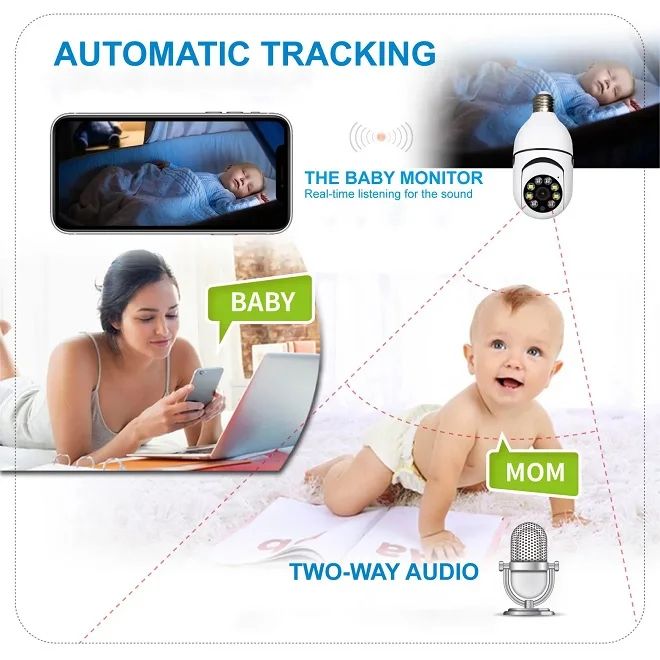 360° PANORAMIC BULB CCTV WiFi IP PTZ PAN & TILT ROTATING CAMERA MOTION TRACKING,2WAY COMMUNICATION, SUPPORT SD CARD AND CLOUD STORAGE,FULL