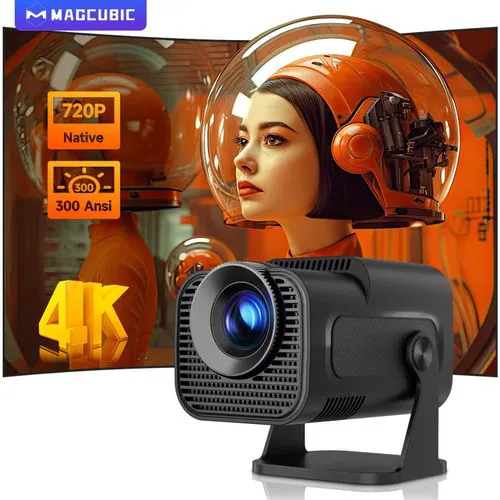 Hy320 Android 11 1080P 300ANSI 4K Projector Short Throw Auto Keystone, 180° Rotation, Home Movie, Lumen Brightness, Wifi and Bluetooth Supported, Screen Mirror Phone or Tablet