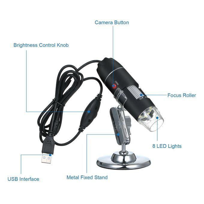 High-Precision USB Digital Microscope 1000X Magnification, HD Camera, Adjustable LED, Metal Stand – Perfect for Students, Technicians, Beauty, Electronics & DIY