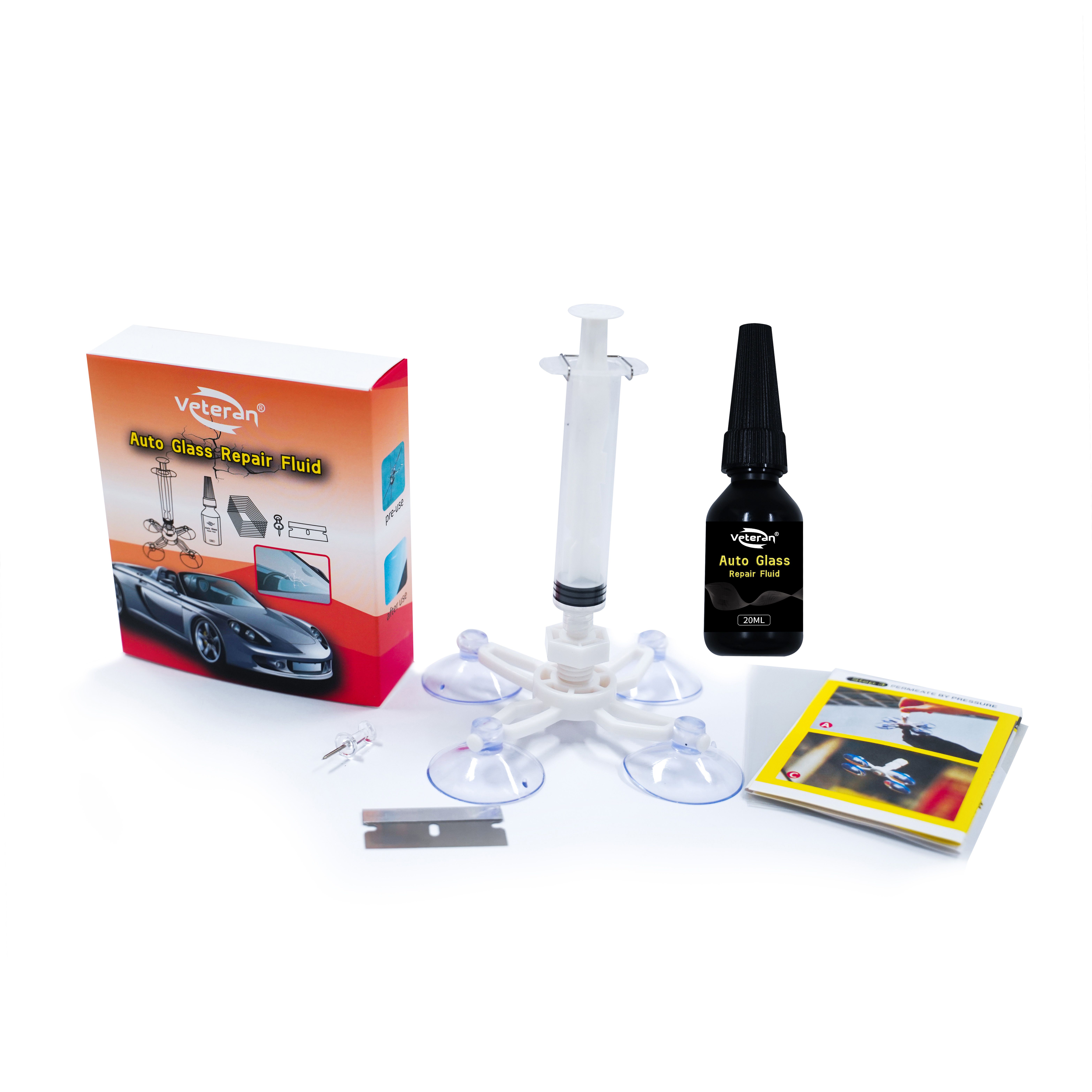 Veteran Car Windshield Glass Repair Kit – DIY Crack and Chip Fix Resin with Suction Applicator Tool for Quick Windshield Restoration