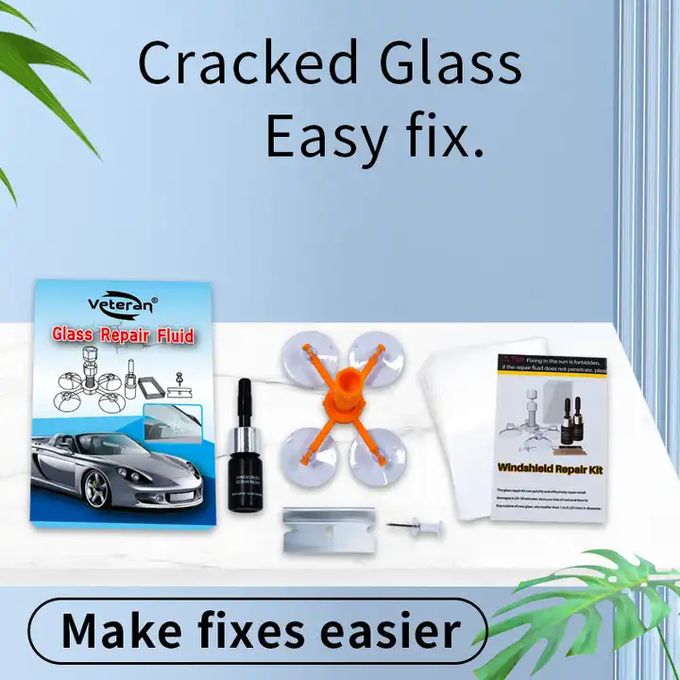 Veteran Car Windshield Glass Repair Kit – DIY Crack and Chip Fix Resin with Suction Applicator Tool for Quick Windshield Restoration