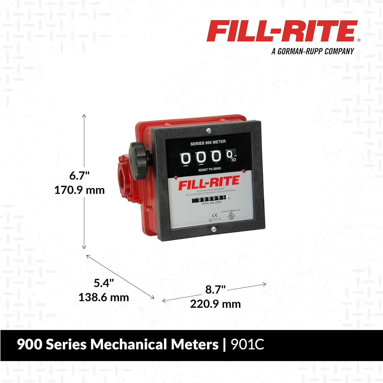 Fill-Rite Series 900 Mechanical Fuel Flow Meter – Heavy-Duty 1” Inline Meter for Diesel, Kerosene & Oil with High Accuracy and Resettable Counter