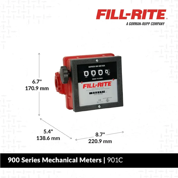 Fill-Rite Series 900 Mechanical Fuel Flow Meter – Heavy-Duty 1” Inline Meter for Diesel, Kerosene & Oil with High Accuracy and Resettable Counter