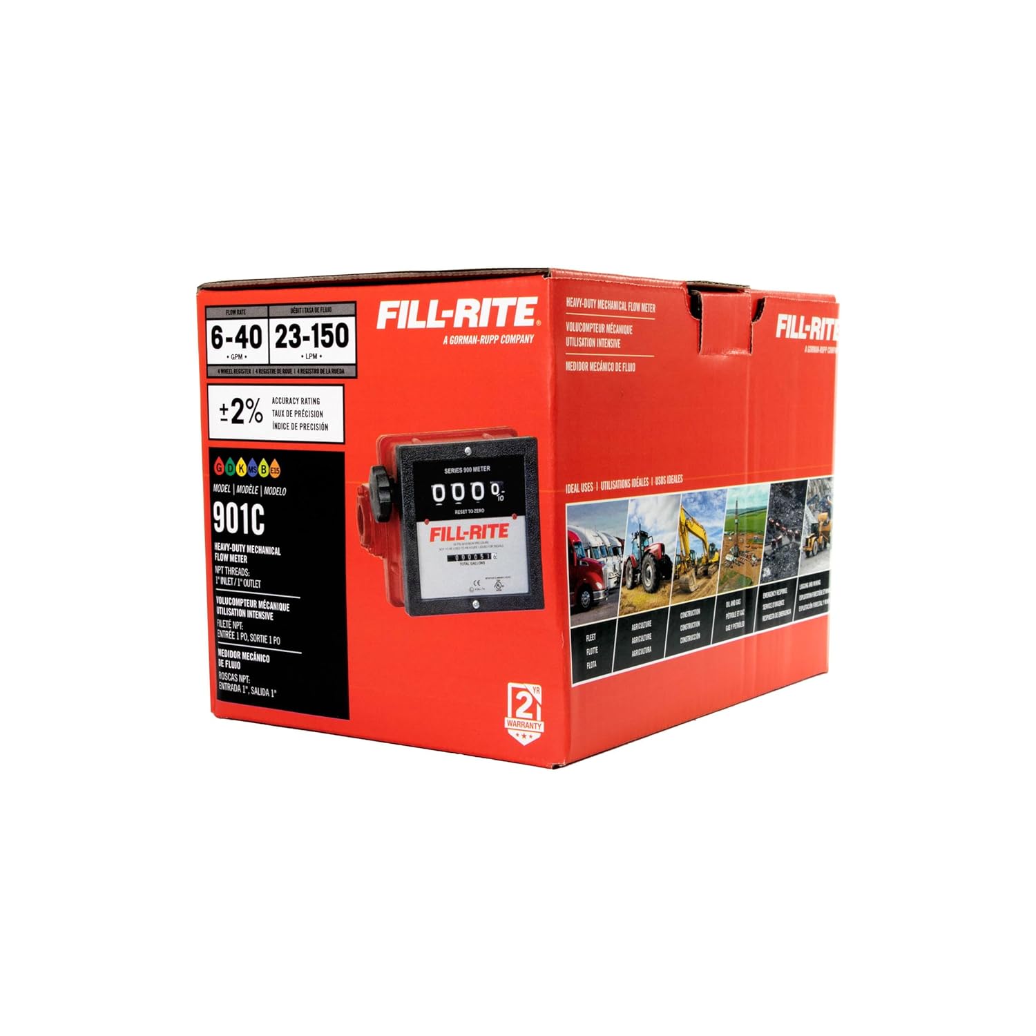 Fill-Rite Series 900 Mechanical Fuel Flow Meter – Heavy-Duty 1” Inline Meter for Diesel, Kerosene & Oil with High Accuracy and Resettable Counter