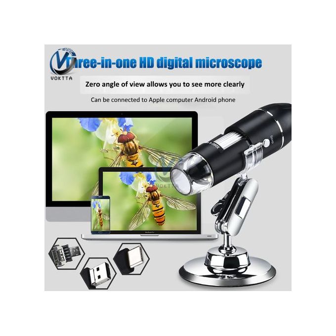 High-Precision USB Digital Microscope 1000X Magnification, HD Camera, Adjustable LED, Metal Stand – Perfect for Students, Technicians, Beauty, Electronics & DIY