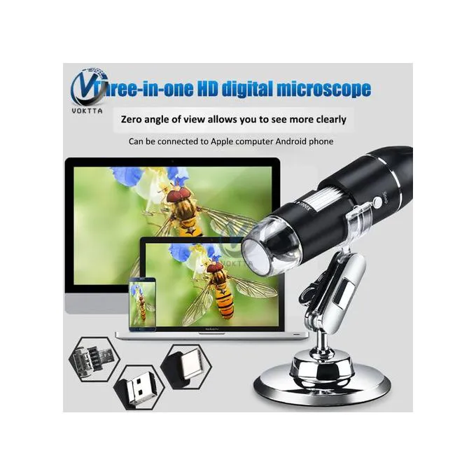 1600X USB Microscope With LED Lighting and Metal Stand – Portable Digital Magnifier for PC, Laptop & Android Phones for Laboratory, Education & Repair Work