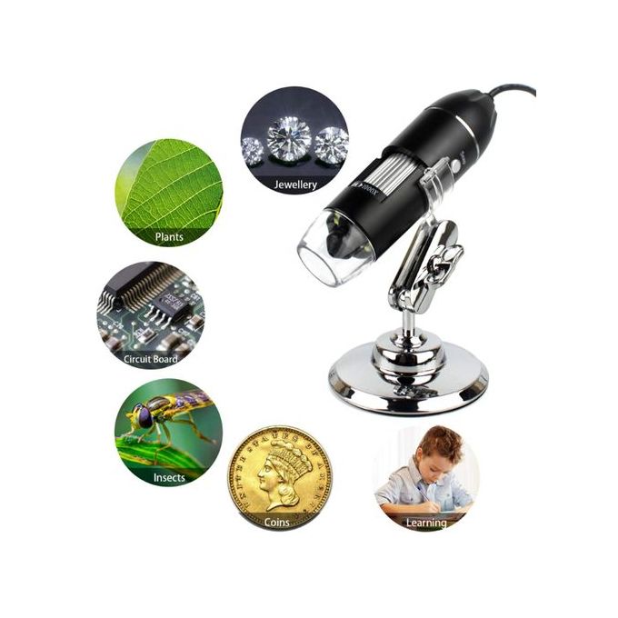 High-Precision USB Digital Microscope 1000X Magnification, HD Camera, Adjustable LED, Metal Stand – Perfect for Students, Technicians, Beauty, Electronics & DIY