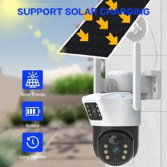 Solar PTZ Camera 4G SIM card Outdoor Dual Lens Wi-Fi 8MP 4K IP Camera Solar Panel CCTV Security Built in Battery PIR Cam V380 Pro