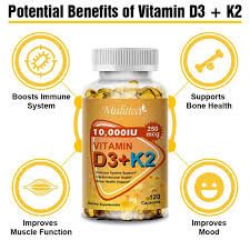 High-Potency Vitamin D3 + K2 MK-7 Supplement for Strong Bones, Enhanced Calcium Absorption, Heart & Immune Support – Daily Wellness Formula for Men & Women