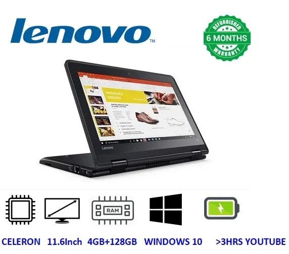 COME CHECK THIS 2 IN 1 X360 TOUCHSCREEN LIGHTWEIGHT AND PORTABLE|  IT IS THE LENOVO 11E LAPTOP COMES WITH AN INTEL PROCESSOR OF CELERON | 4GB RAM | 128SSD | 11.6 INCH REFUBRISHED (EX-UK) | FREE MOUSE