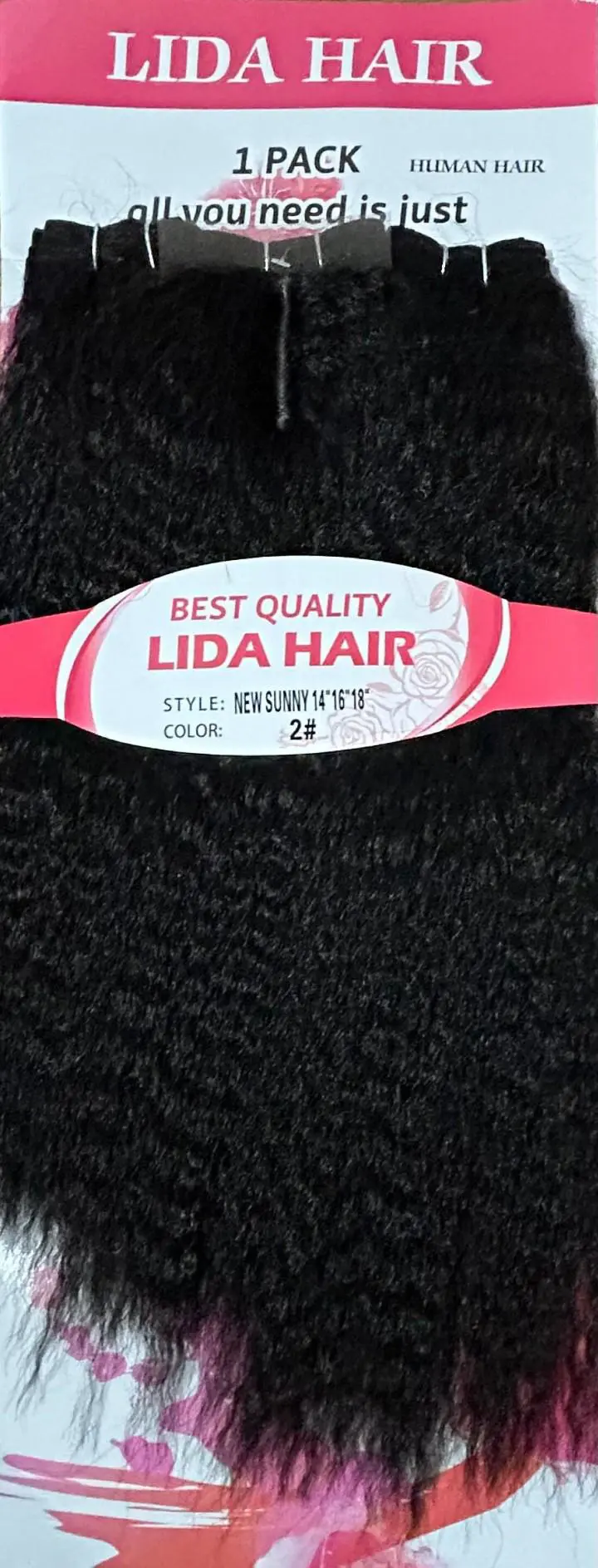 LIDA premium hair, New Sunny style Natural Kinky, 3 in 1 pack, 14" 16" 18"  with frontal closure, washable and great for wigs and weaves.