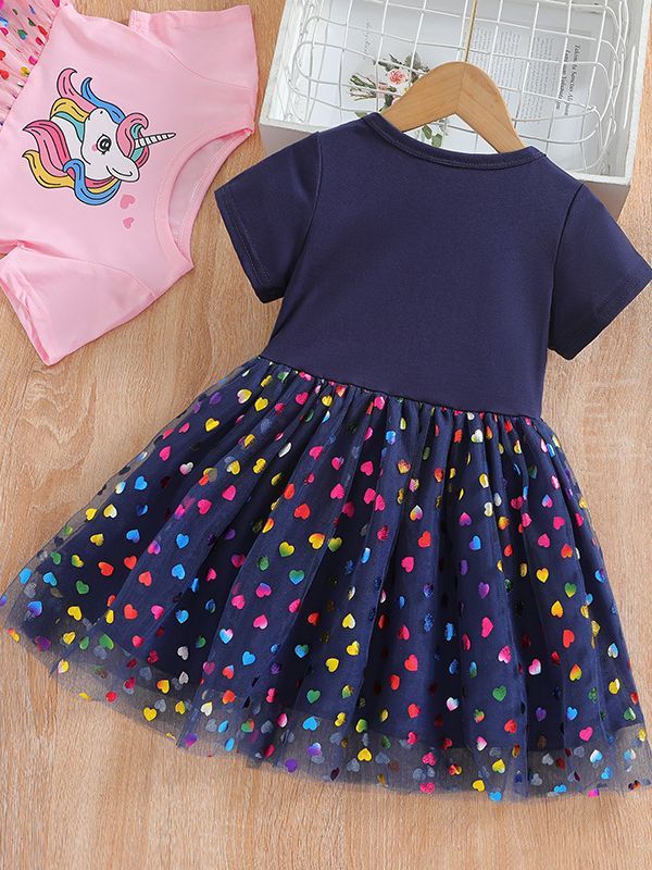 New summer girl dress children's clothing new unicorn pattern gauze princess skirt girl skirt