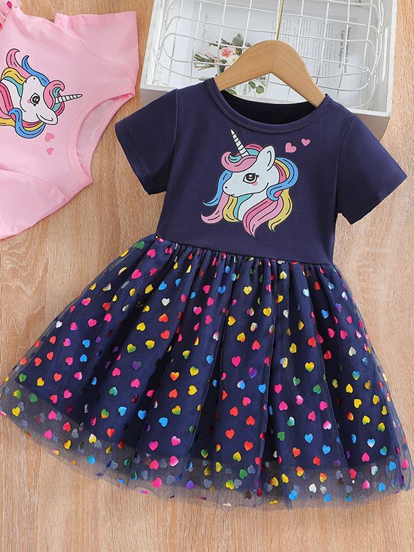 New summer girl dress children's clothing new unicorn pattern gauze princess skirt girl skirt