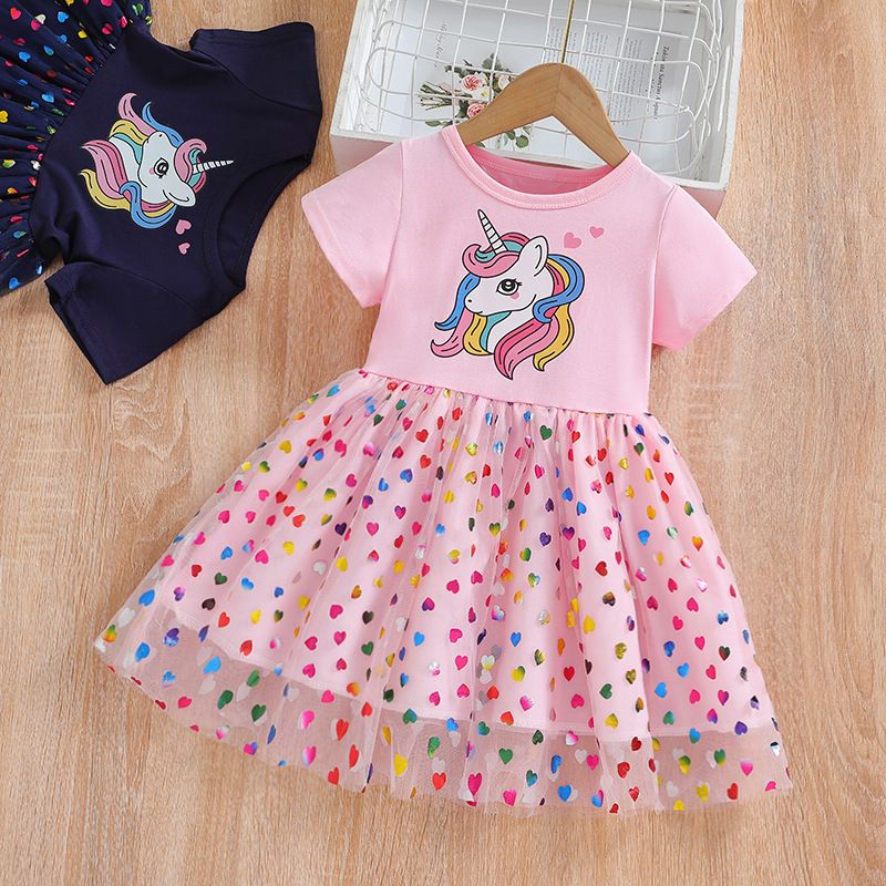 New summer girl dress children's clothing new unicorn pattern gauze princess skirt girl skirt