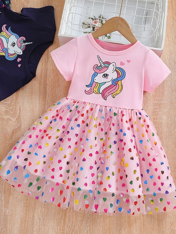 New summer girl dress children's clothing new unicorn pattern gauze princess skirt girl skirt