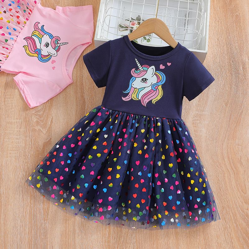 New summer girl dress children's clothing new unicorn pattern gauze princess skirt girl skirt