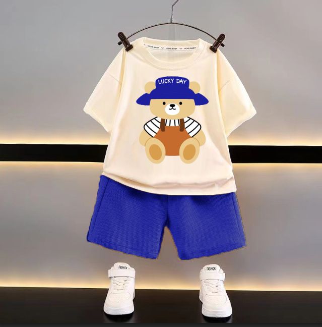 New children's clothing styles for summer. Children's casual and loose-fitting sets. Short-sleeved waffle-knit tops for boys. Suitable for babies in summer