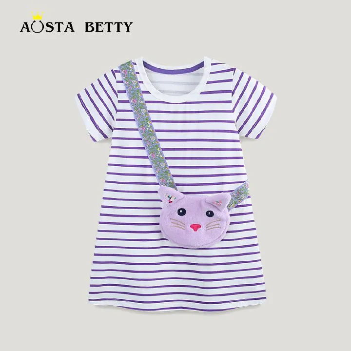 2025 Summer New Kids' Dress Collection: Cartoon Cat Bag Girls' Princess Dress, Stylish Striped Children's Dress, Cotton Dress