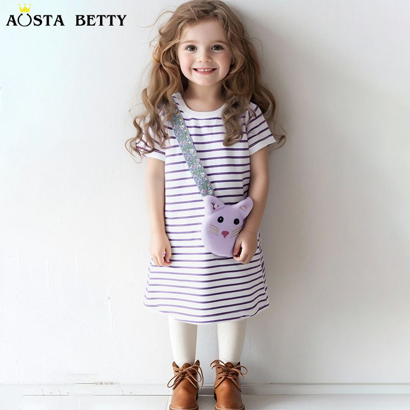 2025 Summer New Kids' Dress Collection: Cartoon Cat Bag Girls' Princess Dress, Stylish Striped Children's Dress, Cotton Dress