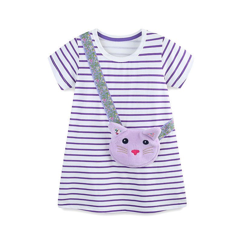 2025 Summer New Kids' Dress Collection: Cartoon Cat Bag Girls' Princess Dress, Stylish Striped Children's Dress, Cotton Dress