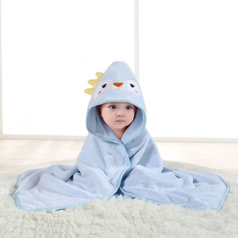 Coral fleece absorbent children's bath towel, embroidered, with a hood, in the style of a cape. Cartoon-patterned bathrobe, swaddle blanket, suitable for newborns