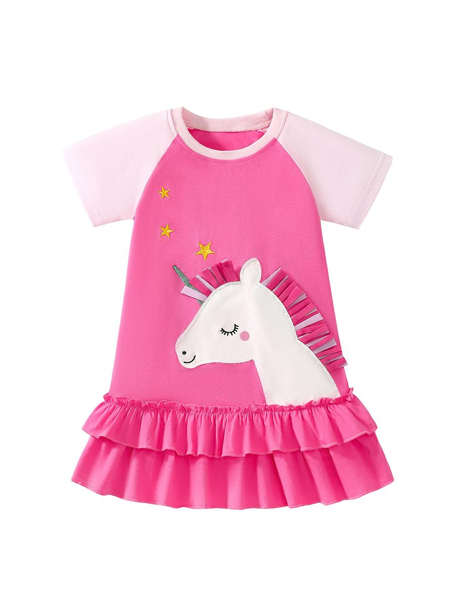 Cute New Summer Children's Dress for Girls - Cotton Cartoon Kids' Dress in Colorful Pink Style