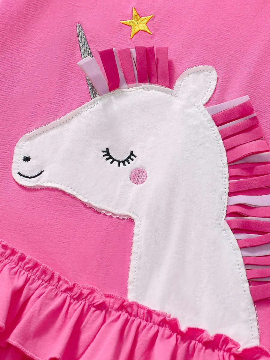 Cute New Summer Children's Dress for Girls - Cotton Cartoon Kids' Dress in Colorful Pink Style