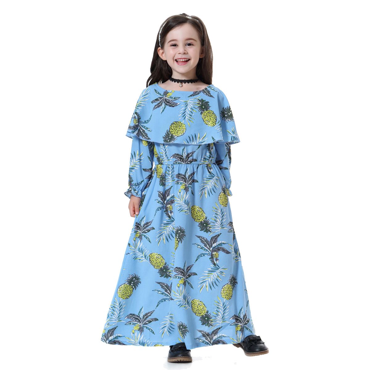 New summer girls' printed long-sleeved dresses. Girls' ethnic clothing,  casual long shirts.