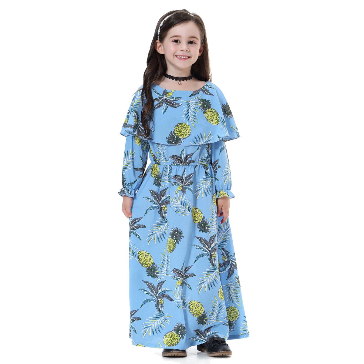 New summer girls' printed long-sleeved dresses. Girls' ethnic clothing,  casual long shirts.