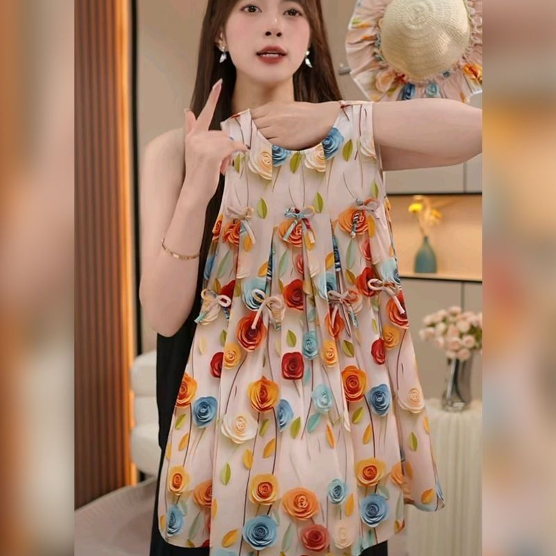 2025 New Summer Girls Chiffon Dresses Princess Dresses for Little Girls SlingVest Style with Prints Comfortable to Wear