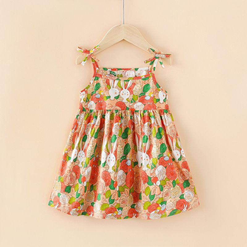 Girls' dresses Princess sling dresses 2025 summer children's clothing floral dresses printed