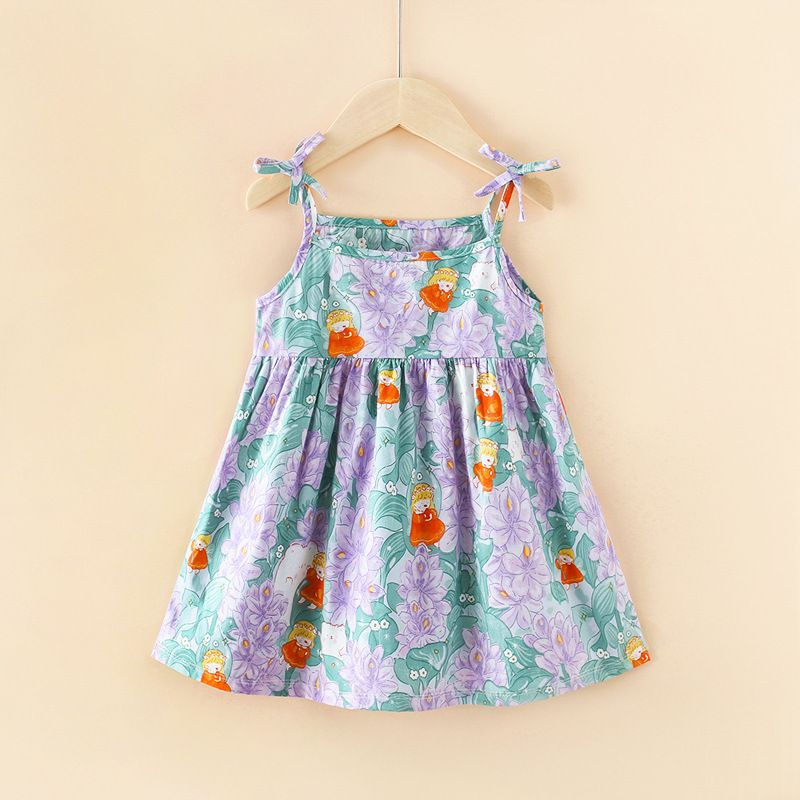 Girls' dresses Princess sling dresses 2025 summer children's clothing floral dresses printed