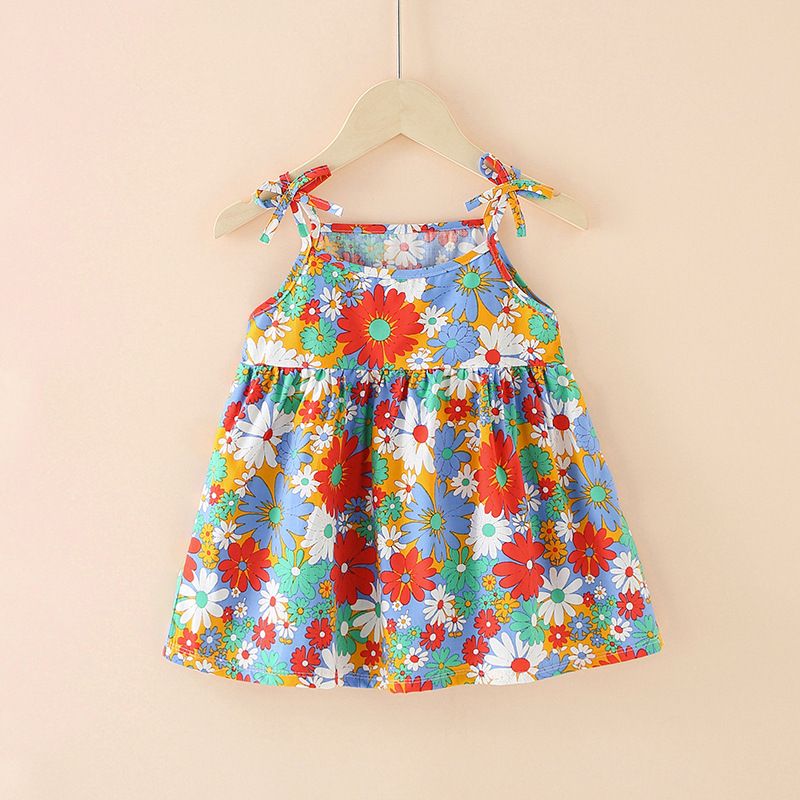 Girls' dresses Princess sling dresses 2025 summer children's clothing floral dresses printed