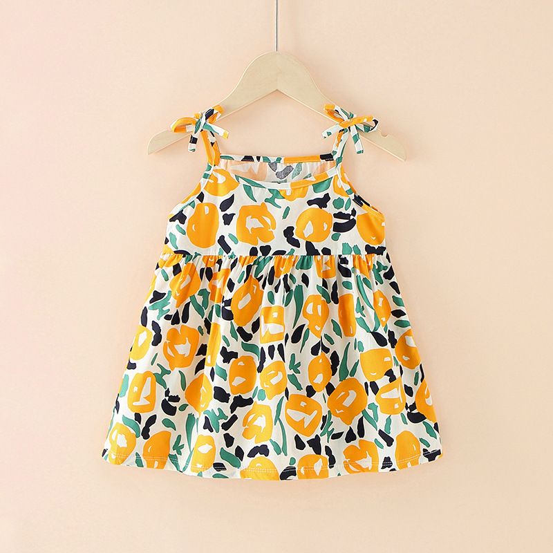 Girls' dresses Princess sling dresses 2025 summer children's clothing floral dresses printed