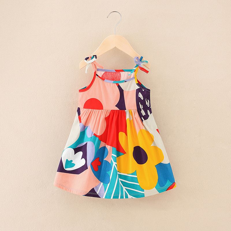Girls' dresses Princess sling dresses 2025 summer children's clothing floral dresses printed