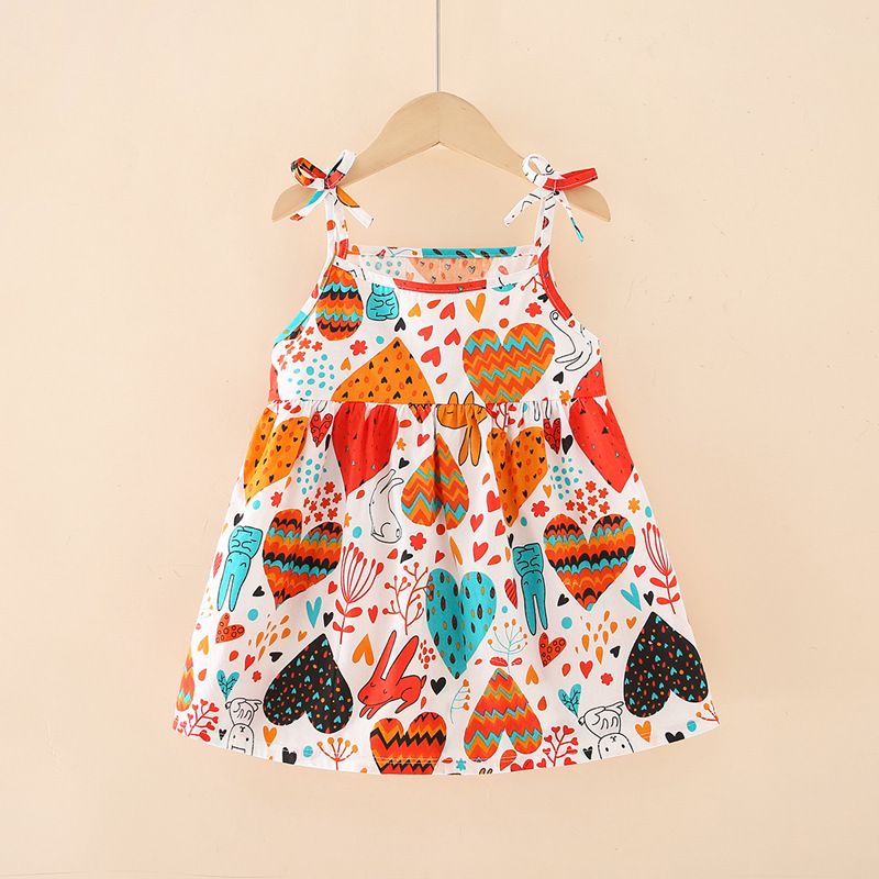Girls' dresses Princess sling dresses 2025 summer children's clothing floral dresses printed