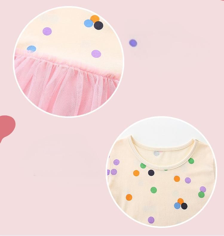 New Summer Girls' Tulle Dress with Polka Dot Print - Children's Princess Dress with Round Neck and Short Sleeves