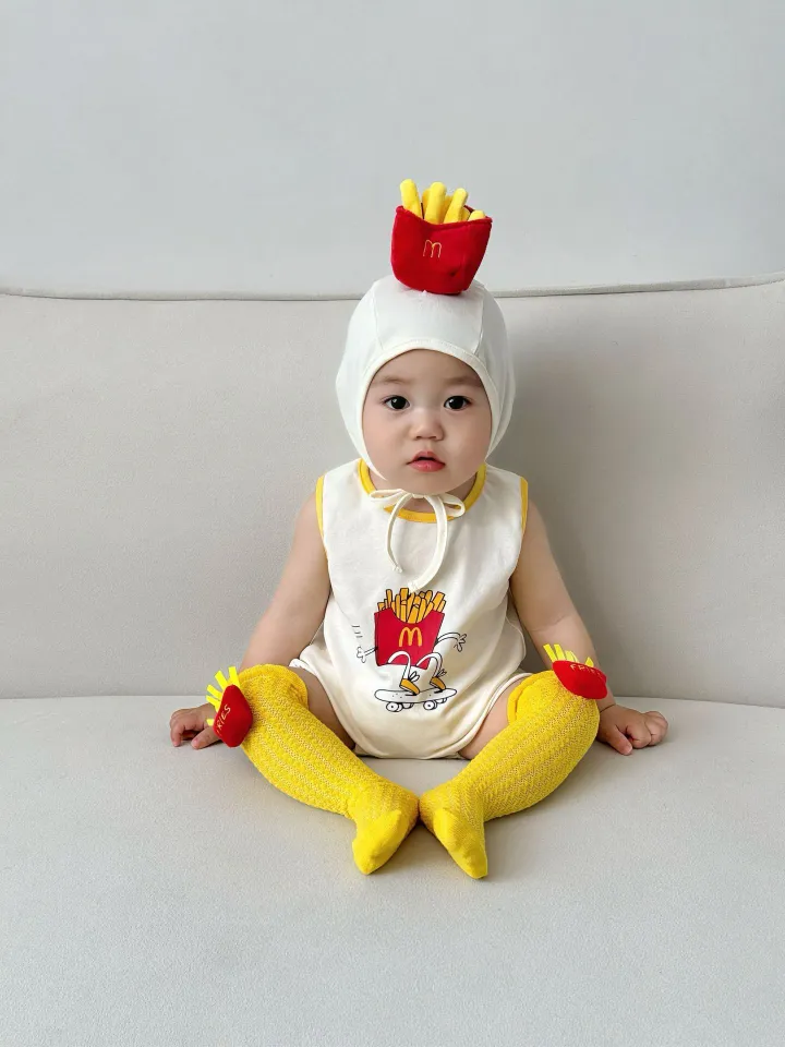 2025 Summer Infant One-Piece Bodysuit - INS-Style French Fries-Themed Baby Romper Set / Kids Themed Snap-Up Bodysuit