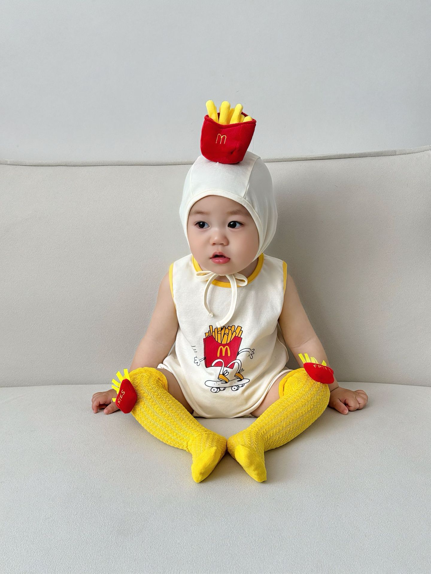 2025 Summer Infant One-Piece Bodysuit - INS-Style French Fries-Themed Baby Romper Set / Kids Themed Snap-Up Bodysuit
