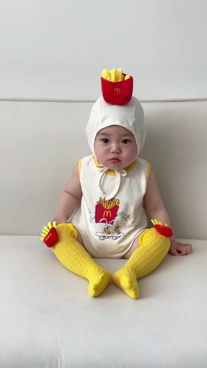 2025 Summer Infant One-Piece Bodysuit - INS-Style French Fries-Themed Baby Romper Set / Kids Themed Snap-Up Bodysuit