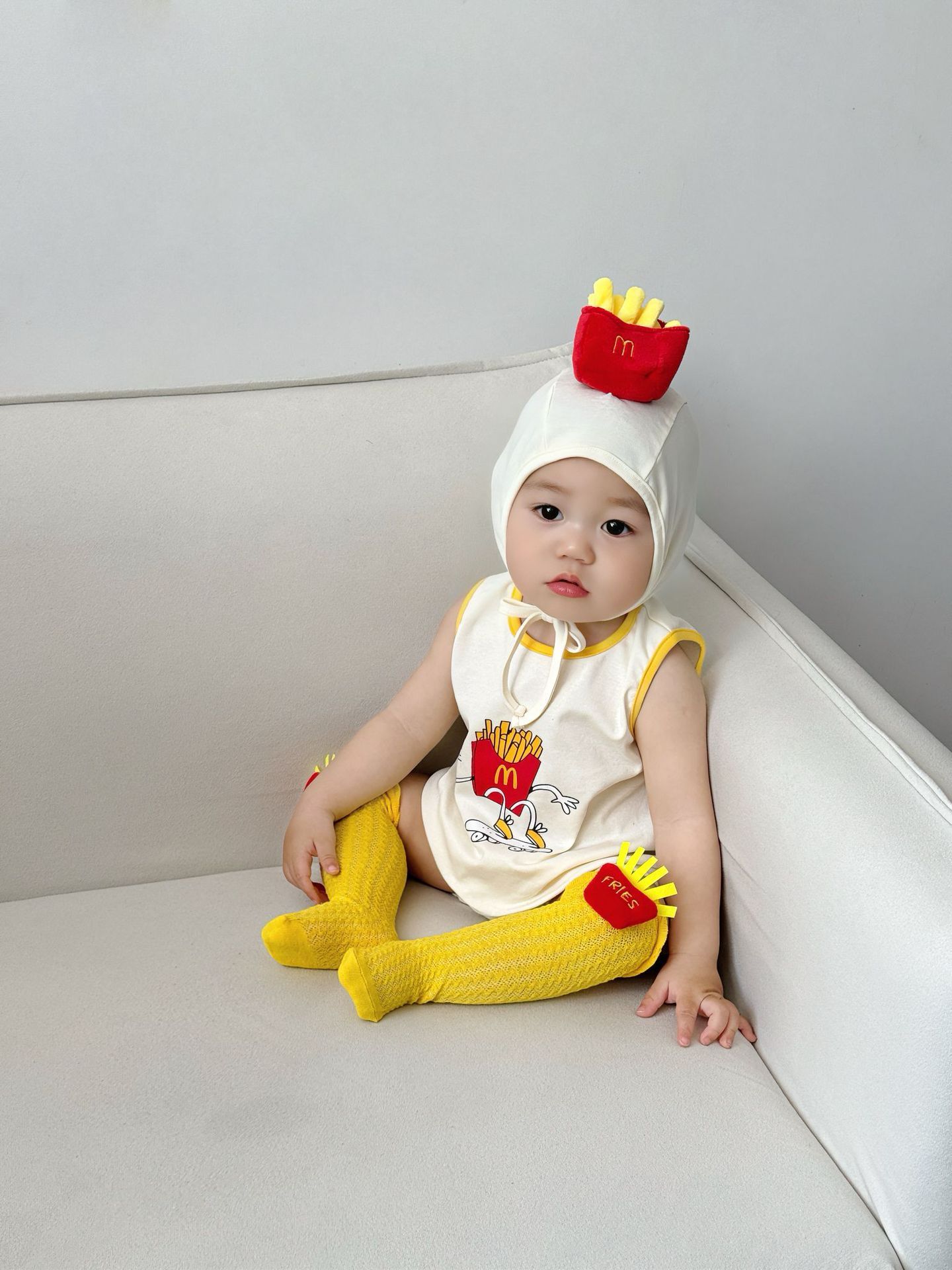 2025 Summer Infant One-Piece Bodysuit - INS-Style French Fries-Themed Baby Romper Set / Kids Themed Snap-Up Bodysuit