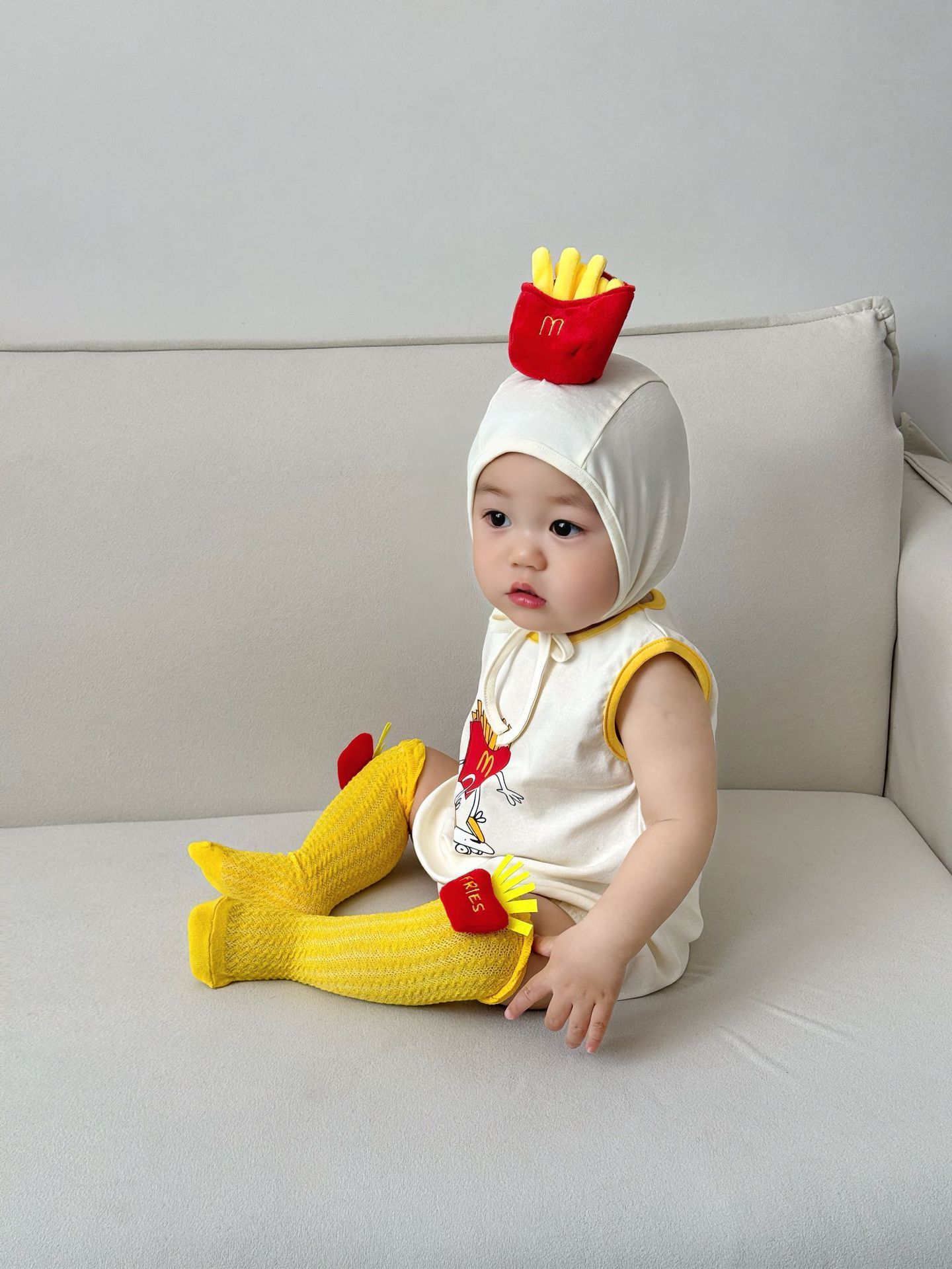 2025 Summer Infant One-Piece Bodysuit - INS-Style French Fries-Themed Baby Romper Set / Kids Themed Snap-Up Bodysuit