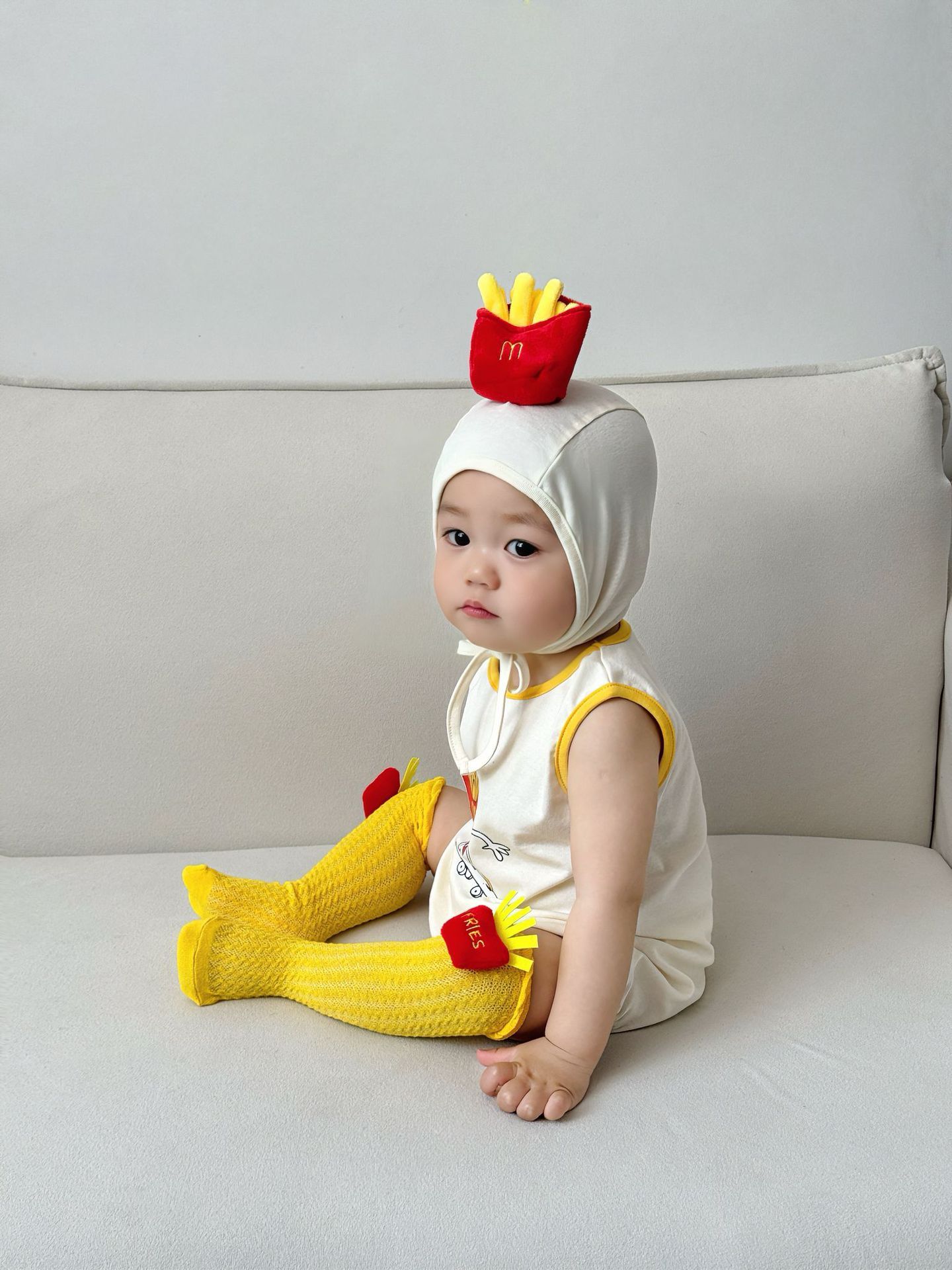 2025 Summer Infant One-Piece Bodysuit - INS-Style French Fries-Themed Baby Romper Set / Kids Themed Snap-Up Bodysuit