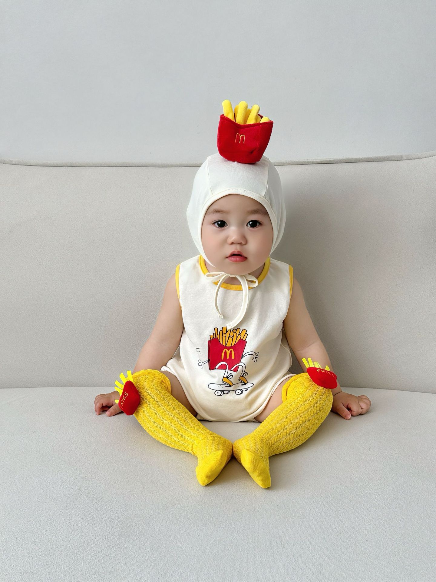 2025 Summer Infant One-Piece Bodysuit - INS-Style French Fries-Themed Baby Romper Set / Kids Themed Snap-Up Bodysuit