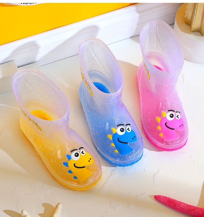 Transparent children's rain boots, non-slip rain boots for boys and girls, dinosaur water boots for summer students