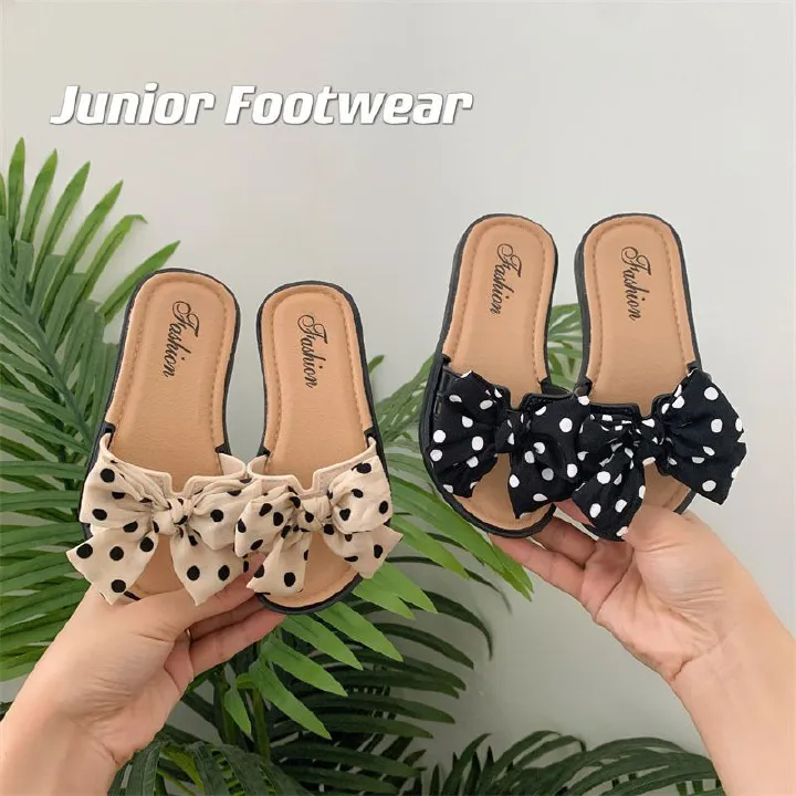 New summer children's slippers, girls' sandals, casual bows, non-slip and soft-soled girls' shoes