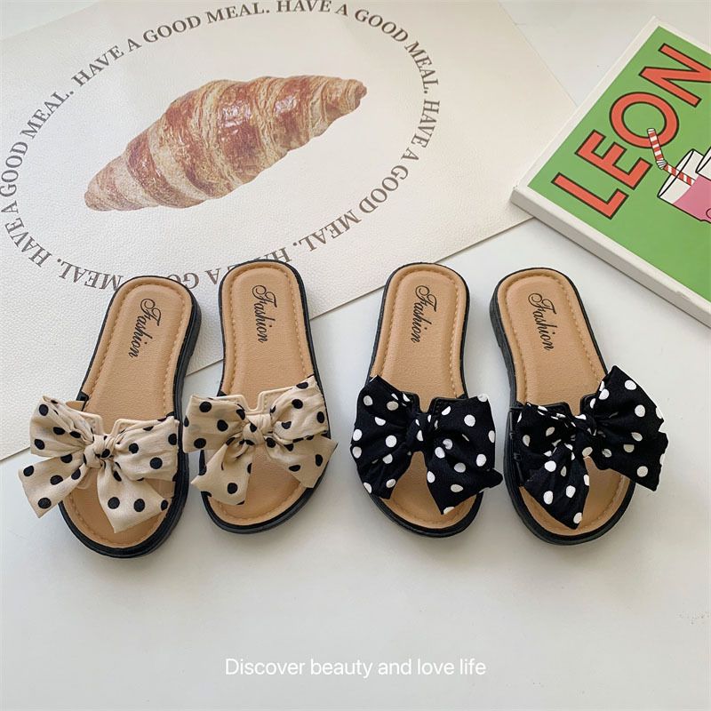 New summer children's slippers, girls' sandals, casual bows, non-slip and soft-soled girls' shoes