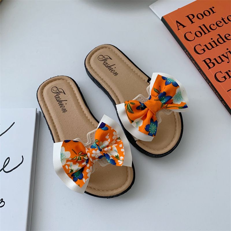 New summer children's slippers bow Princess shoes parent-child sandals fashion children's parent-child girl slippers.