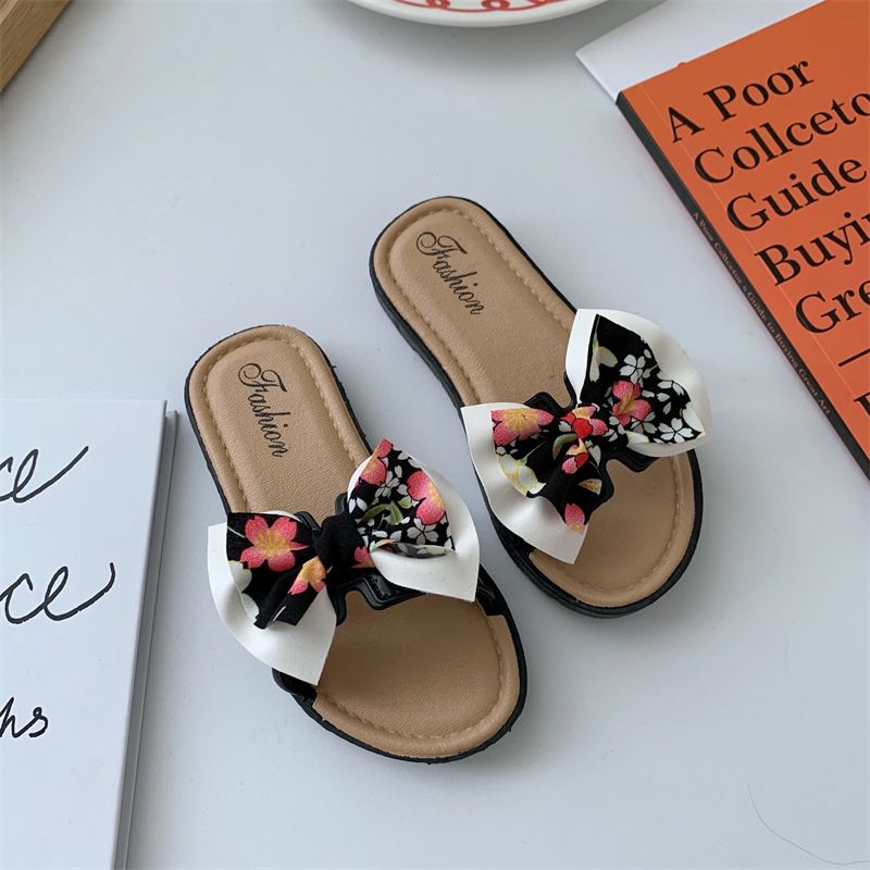 New summer children's slippers bow Princess shoes parent-child sandals fashion children's parent-child girl slippers.
