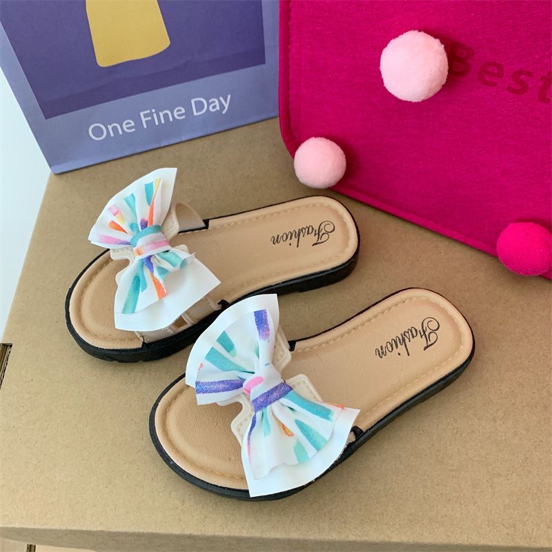 New summer children's slippers bow Princess shoes parent-child sandals fashion children's parent-child girl slippers.